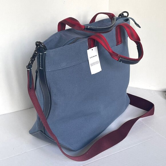 Coach Tote Bag 38 Shoulder Bag Blue Canvas Leather CJ486 Medium Zip Crossbody - Picture 7 of 12